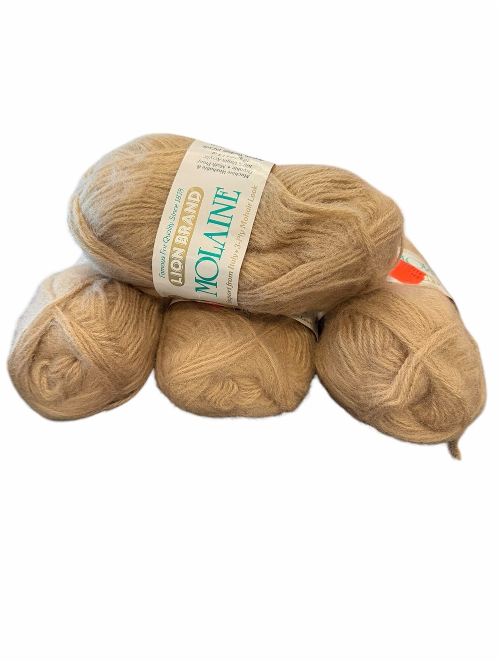 Mohair Style Lion Brand Molaine 3 Ply Camel 4 Skeins Total 5.9 Oz NEW Italy